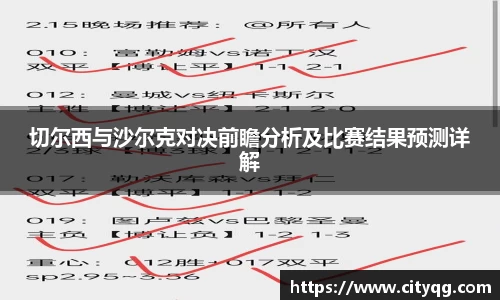 切尔西与沙尔克对决前瞻分析及比赛结果预测详解